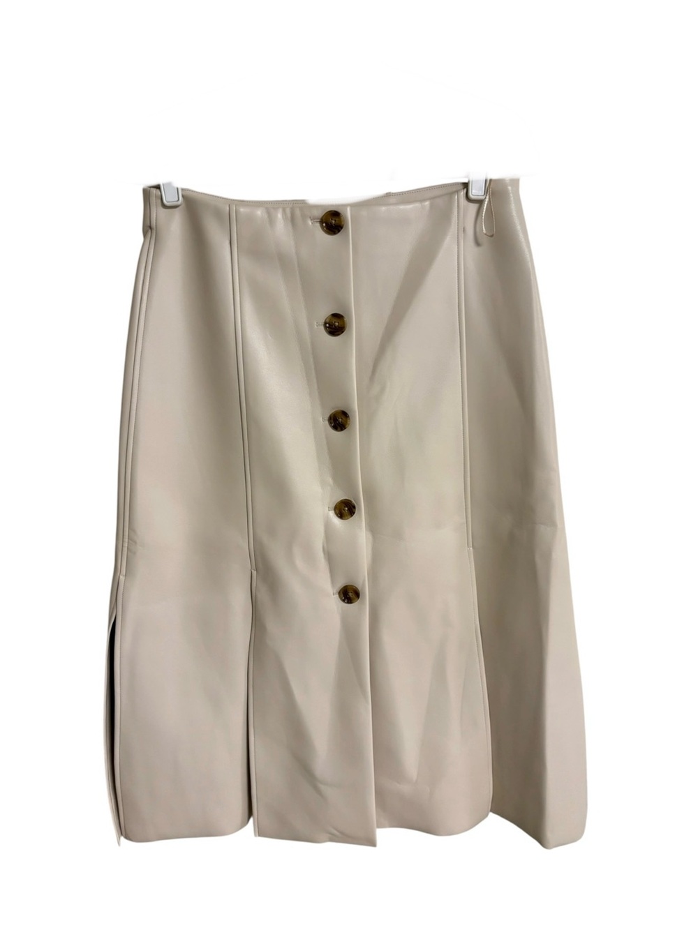 Banana Republic seamed vegan leather pearl front button placket midi skirt 8
